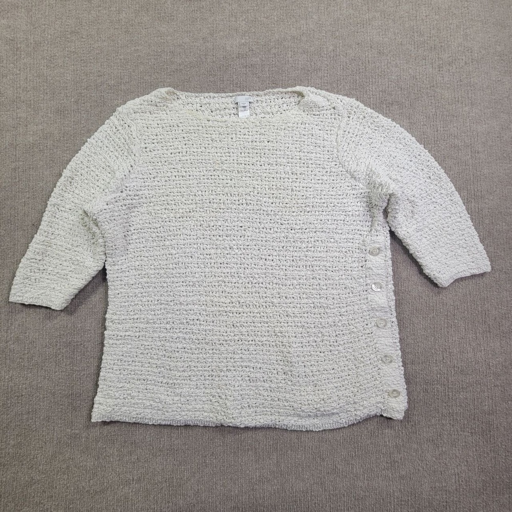 J. Jill Sweater Womens XL White Open Knit Crochet‎ Crew Neck Short Sleeve Top